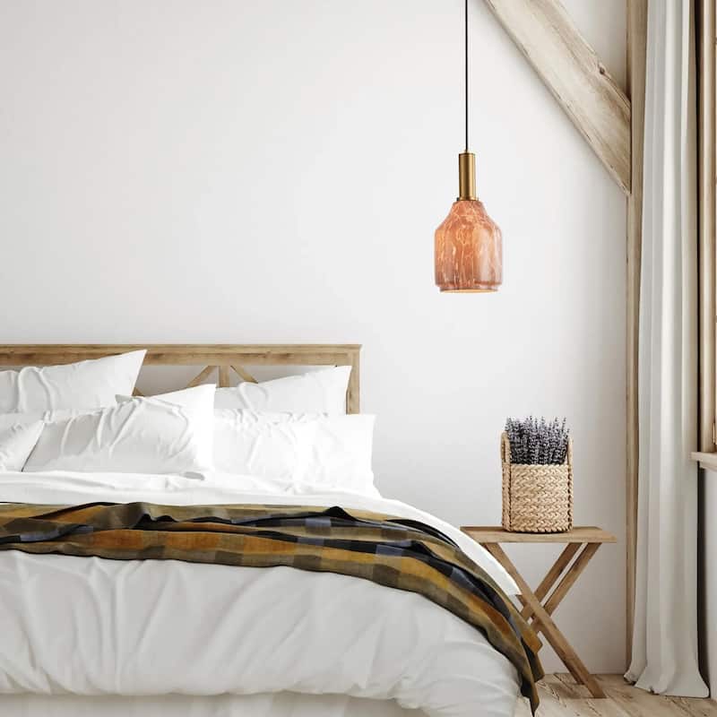 1-Light Spherical Shade with Tree Grain Element Design Pendant Lighting - 7.1"D×4.3"W×76.8"H(Adjustable)