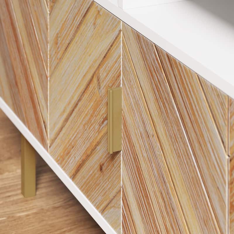 Izsak Media Console, TV Stand, Entertainment Cabinet with Herringbone Doors and Cubby Storage