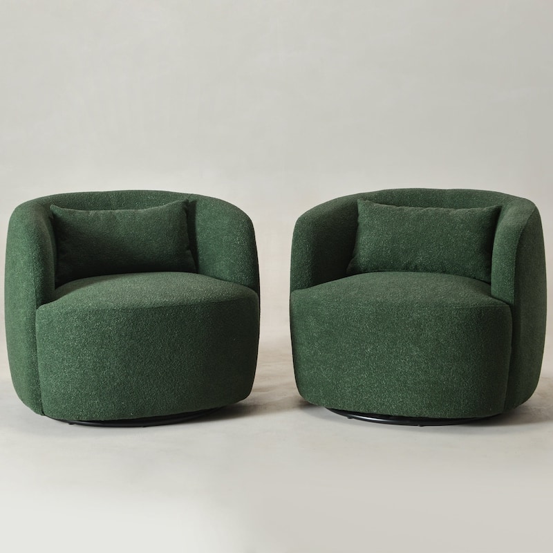 KINWELL 34" Wide Boucle Upholstered Sherpa Swivel Armchair (Set of 2)