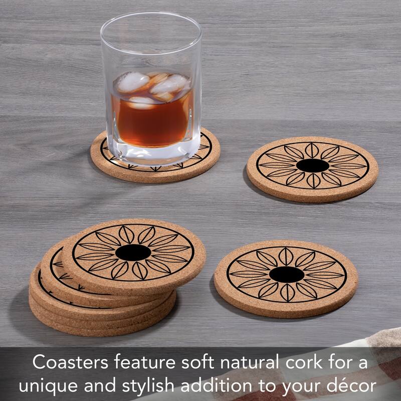 Sunflower 4 Pack Absorbent Cork Coaster Made in The USA 4" Round