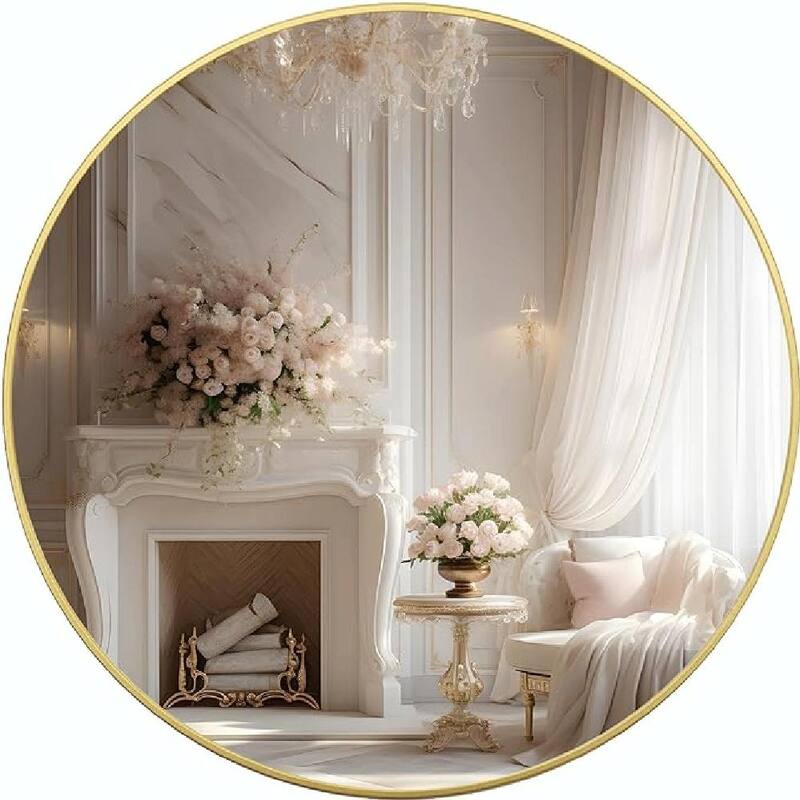 39 Inch Metal Framed Round Bathroom Mirror for Wall