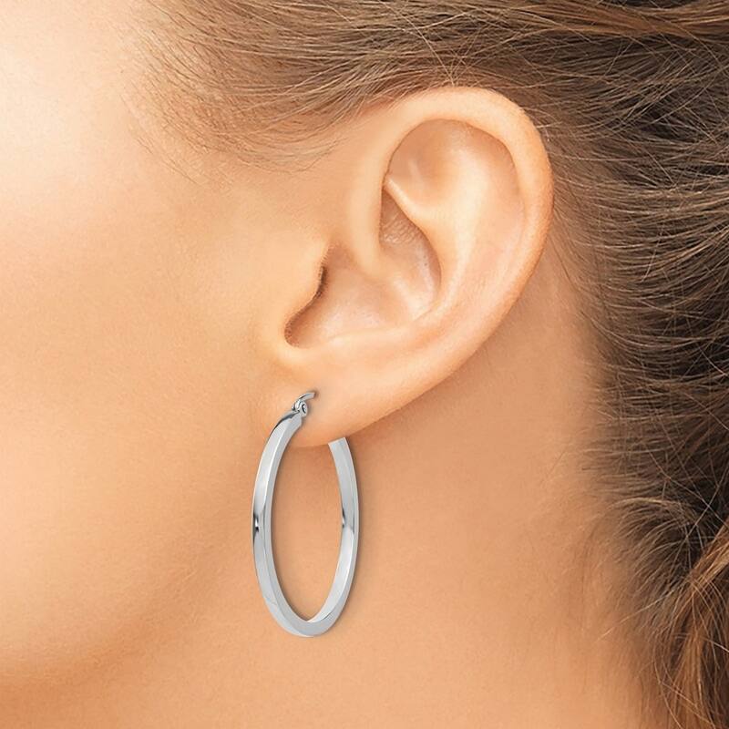 Curata 14k White Gold Square Tube Hoop Earrings - 30x30mm