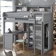 preview thumbnail 2 of 10, Wood Twin Size Loft bed with Multiple Storage Shelves and Wardrobe