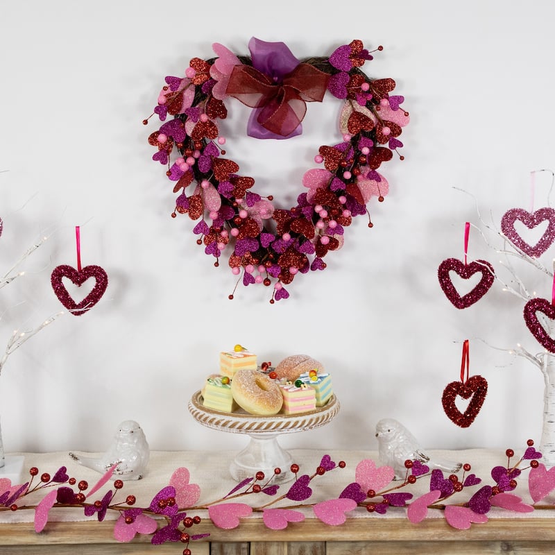 Glittered Hearts and Berries Valentine's Day Twig Wreath - 20"