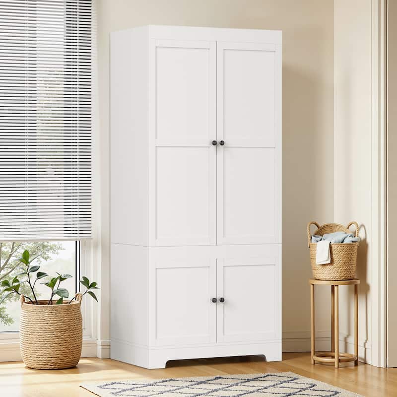 Pocassy 71" H Wardrobe Closet with Drawers with Doors and Storage - White-2 Doors with 2 Drawers