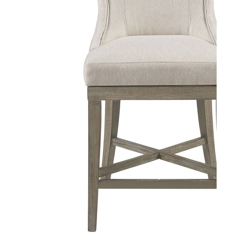 Roomfitters 25-Inch Upholstered Swivel Counter Stool, Wingback Design with Bronze Kickplate and Reclaimed Gray Legs, Cream