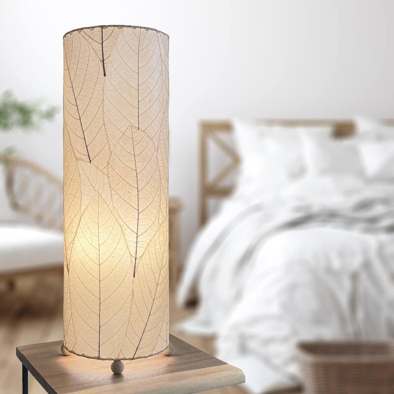 Handmade 24 Inch Cocoa Leaf Cylinder Table Lamp, Cocoa Leaves Shade, 8 x 8 x 24 in. - 8 x 8 x 24