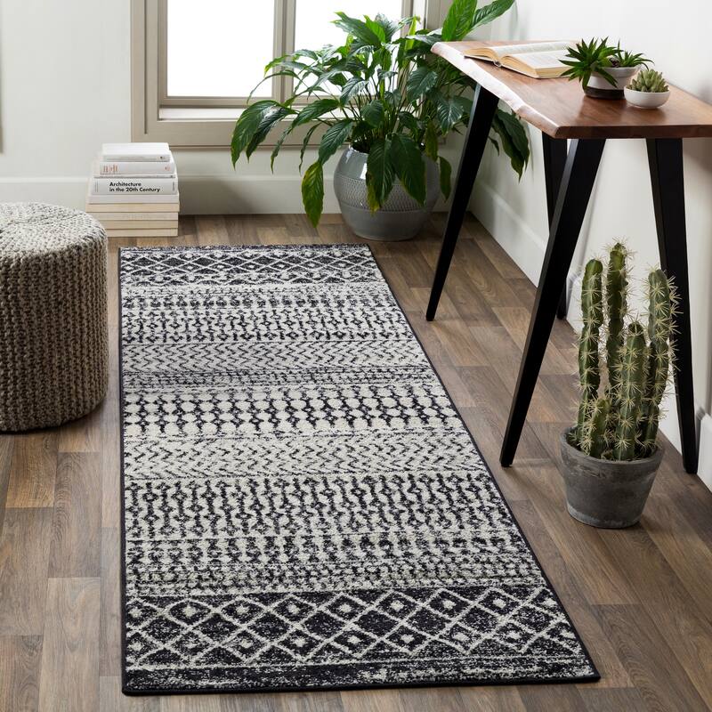 Livabliss Edie Bohemian Geometric Area Rug - 2' 7" x 12' - Black - Runner
