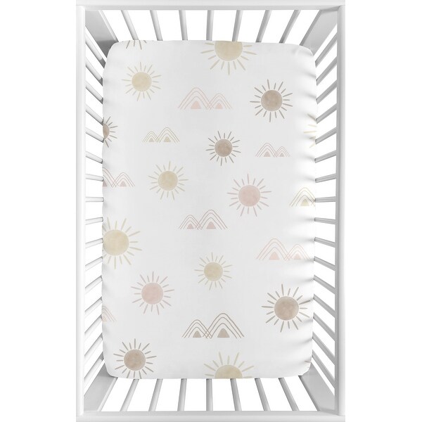 Boho Desert Sun Baby Girl Fitted Mini Portable Crib Sheet Blush Pink Mauve Gold Taupe Bohemian Watercolor Mountains Southwest Bed Bath Beyond 32982984