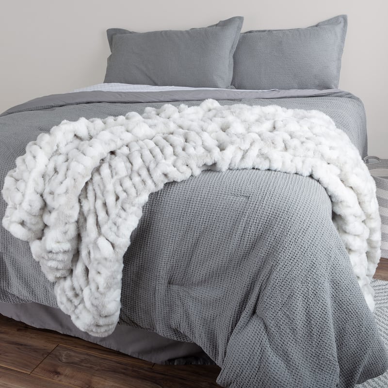 Oversized Ruched Faux Fur Blanket - 60x80-Inch Queen-Size Throw by Lavish Home