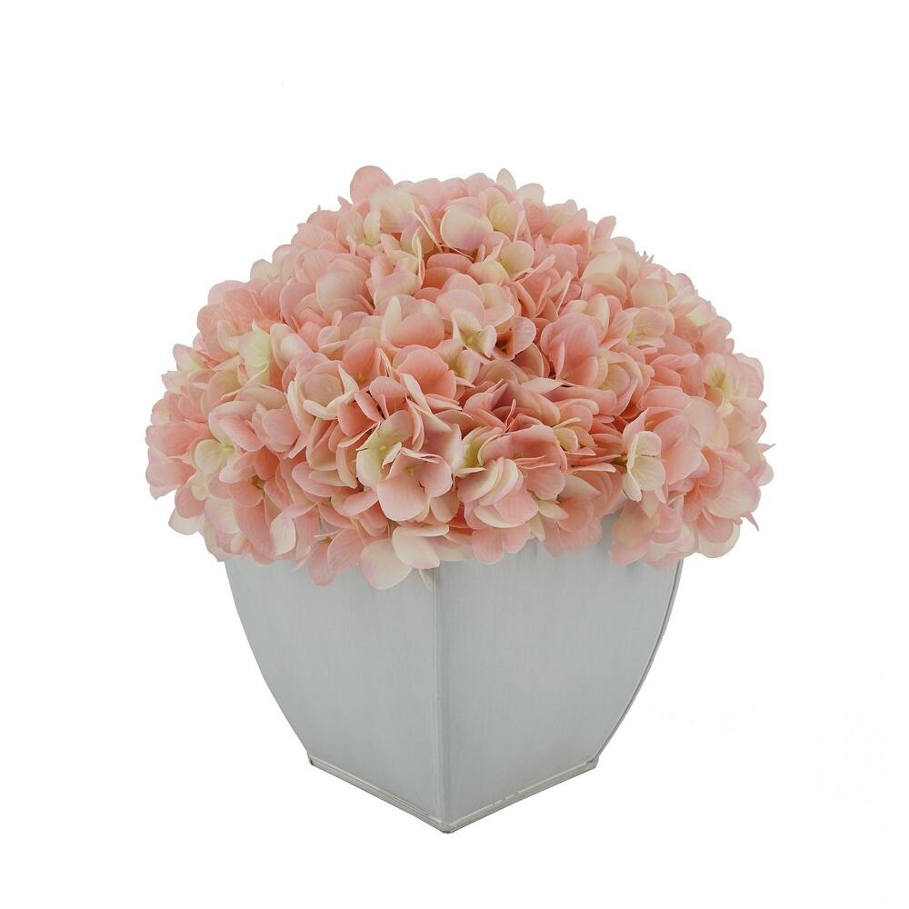 Faux Hydrangea in Cream Tapered Zinc Cube