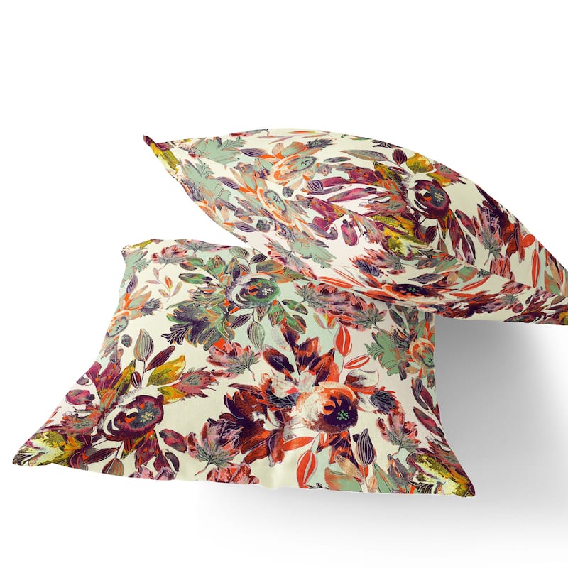 HomeRoots Set of Two 16" X 16" Green and Yellow Blown Seam Floral Indoor Outdoor Throw Pillow - 16.00' X '16.00' X '5.00