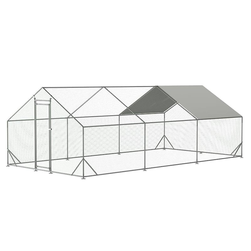Large Chicken Coop Metal Chicken Run with Waterproof and Anti-Uv Cover