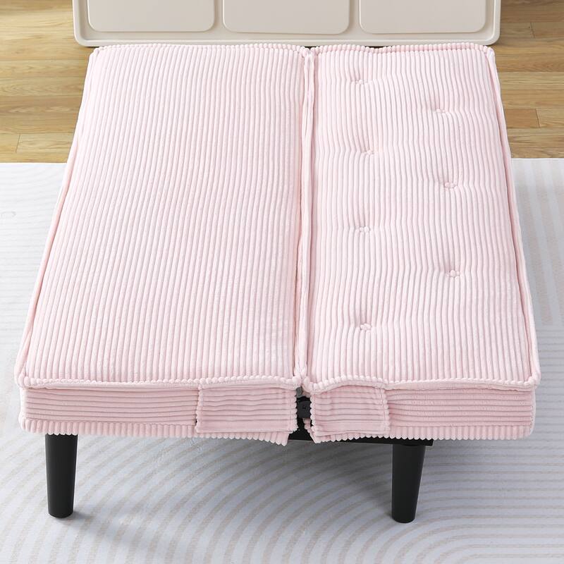 This 66-inch corduroy sofa bed can switch between the two comfortable forms