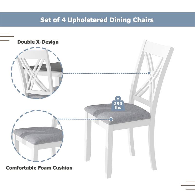 Rustic Minimalist Wood 5-Piece Dining Table Set with 4 X-Back Chairs