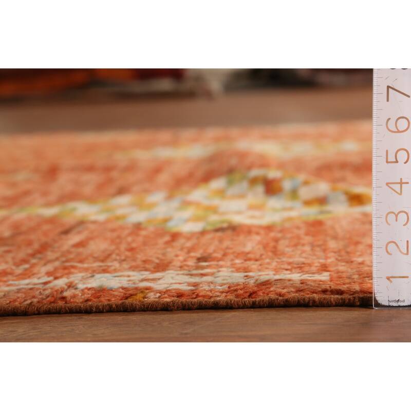 Orange Moroccan Oriental Rug Handmade Tribal Wool Carpet - 6'8" x 9'6"