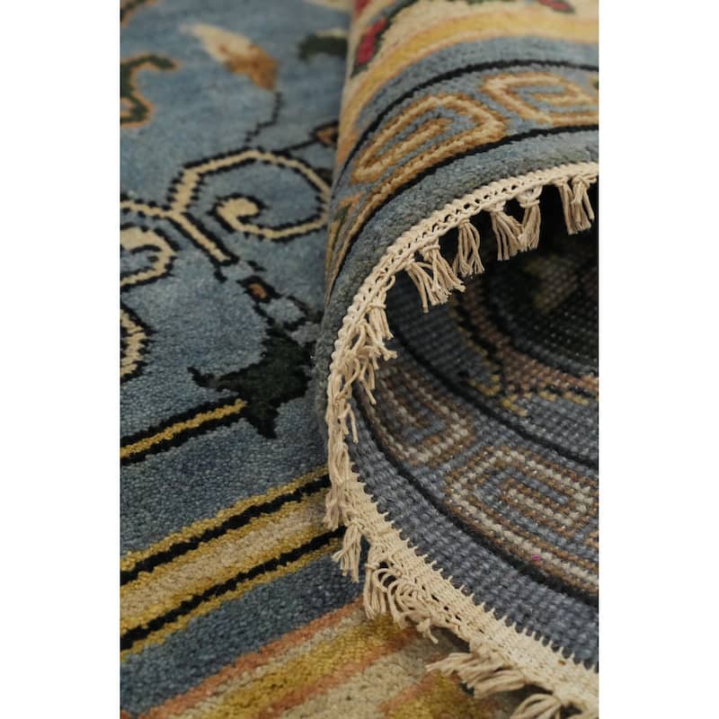 Hand Knotted Oriental 100% Wool Carpet Traditional Floral Navy Blue & Blues Ziegler Area Rug - 12' 3'' X 9' 0''