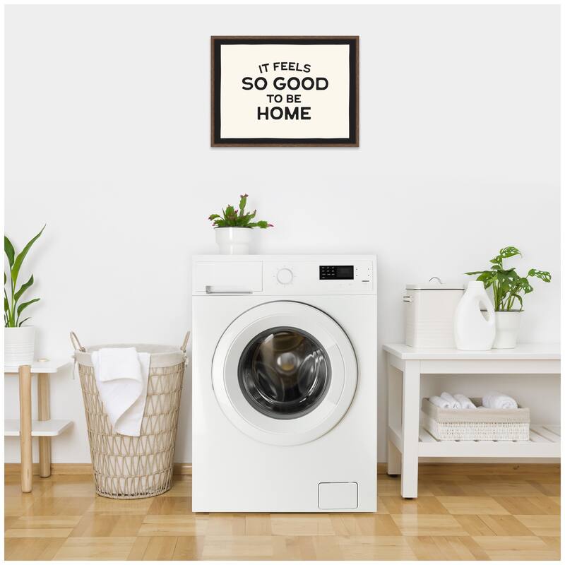 Kate and Laurel It Feels So Good to be Home Black and White Typography by Lucky Guava Framed Canvas Wall Art Print