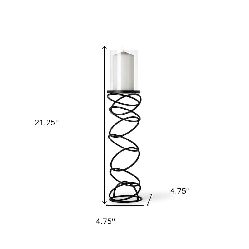 21" Black Geometric Glass And Metal Tabletop Pillar Candle Holder