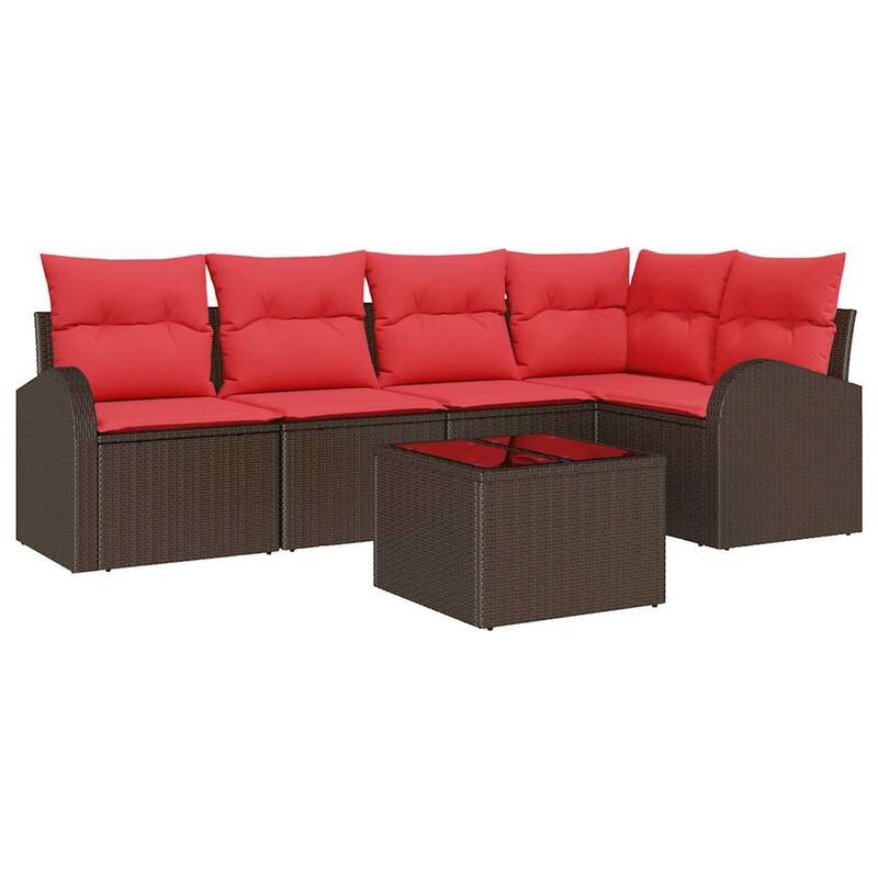 vidaXL 5/6 Garden Sofa Set with Cushions Black/Brown/Grey Poly Rattan - 92.1 x 48.8 x 27.2