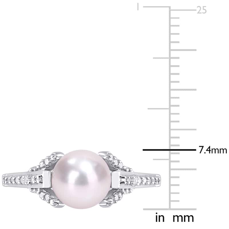 Miadora Sterling Silver Cultured Freshwater Pearl & Diamond Accent Solitaire Vintage Ring (7-7.5mm)