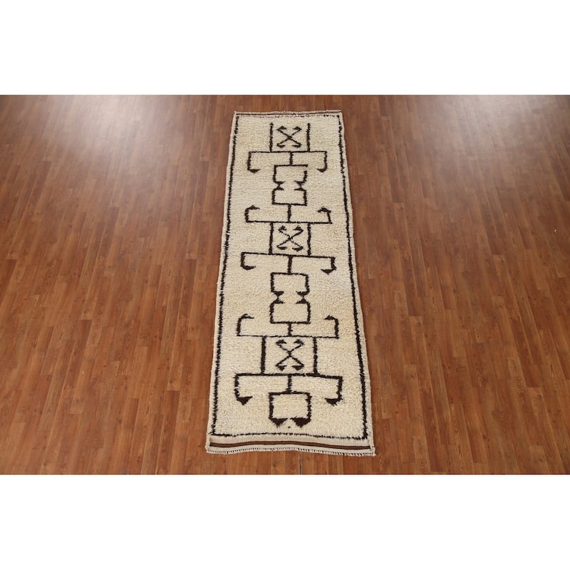 Beige Anatolian Runner Rug Handmade Turkish Wool Carpet - 3'3"x 9'7"