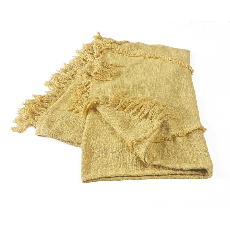 Sevita Handmade Tufted Diamonds Natural Cotton Throw Blanket - Yellow