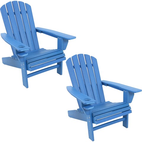 Sunnydaze All-Weather Blue Outdoor Adirondack Chair with Drink Holder - Set of 2
