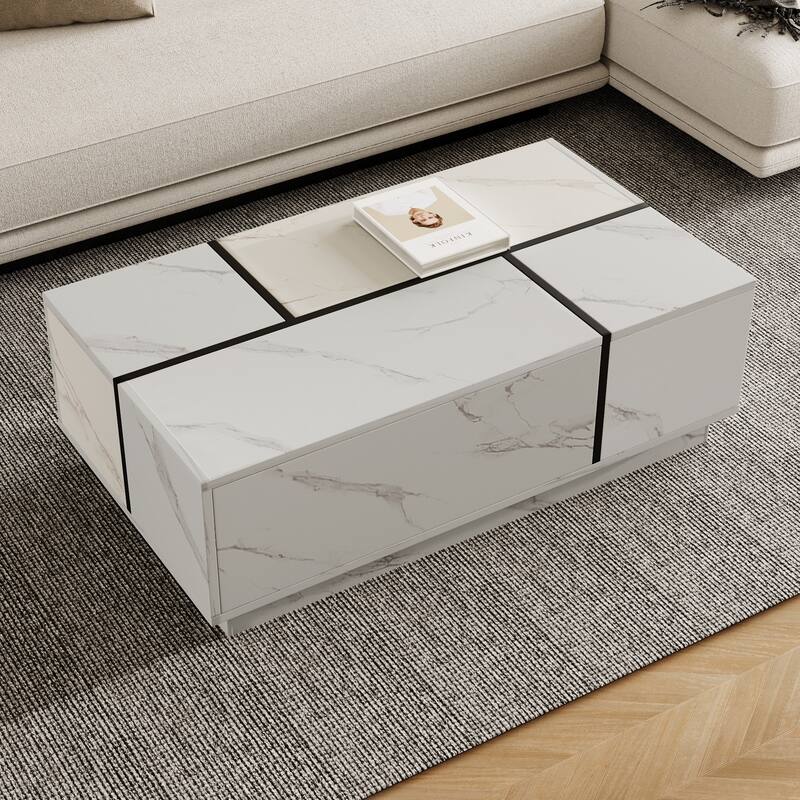 Rectangular Sliding Top Coffee Table with 2 Drawers and 2 Hidden Storage for Living Room 47.2"