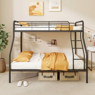 Space-Saving Twin Over Full Bunk Bed with Ladder, Full-Length Guardrails, Modern Design