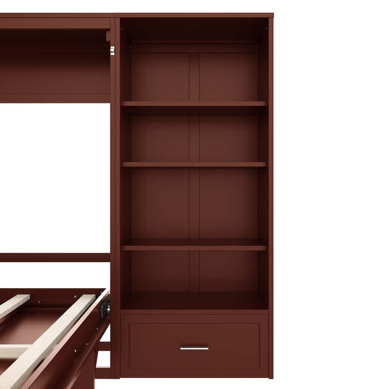 Queen Size Murphy Bed with Storage Compartments and Shelf