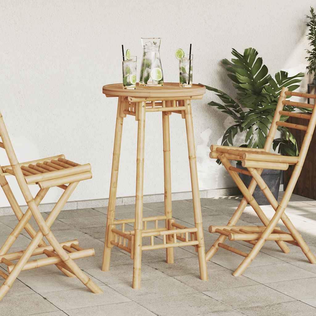 vidaXL Outdoor Bar Table Bamboo Tall Footrest Outdoor Bar Table Round - 21.7 x 21.7 ×39.4 in