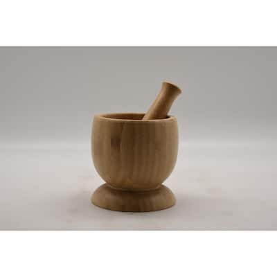 Bamboo Mortar and Pestle DIA 11.8*18CM - Diameter 11.8cm; Height 18cm