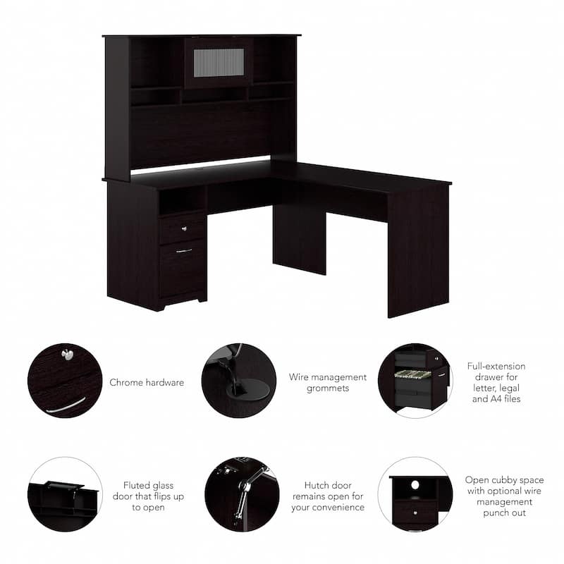 Cabot 60W L Shaped Computer Desk with Hutch by Bush Furniture