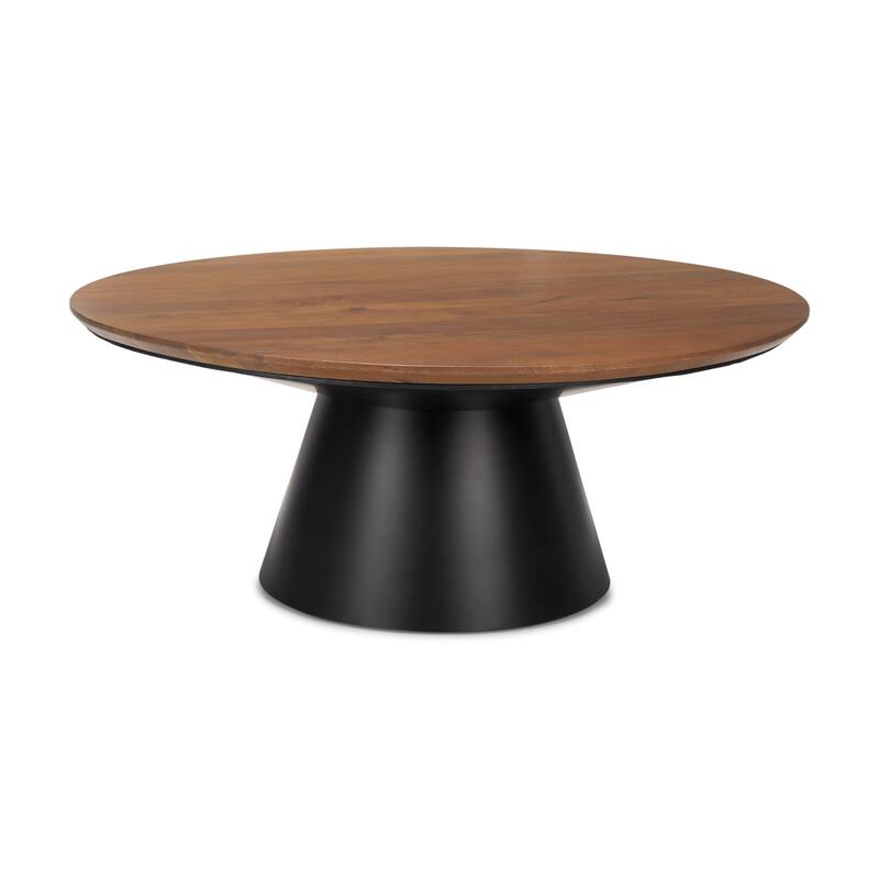Mitchell Solid Wood Top with Black Cast Iron Base Round Coffee Table