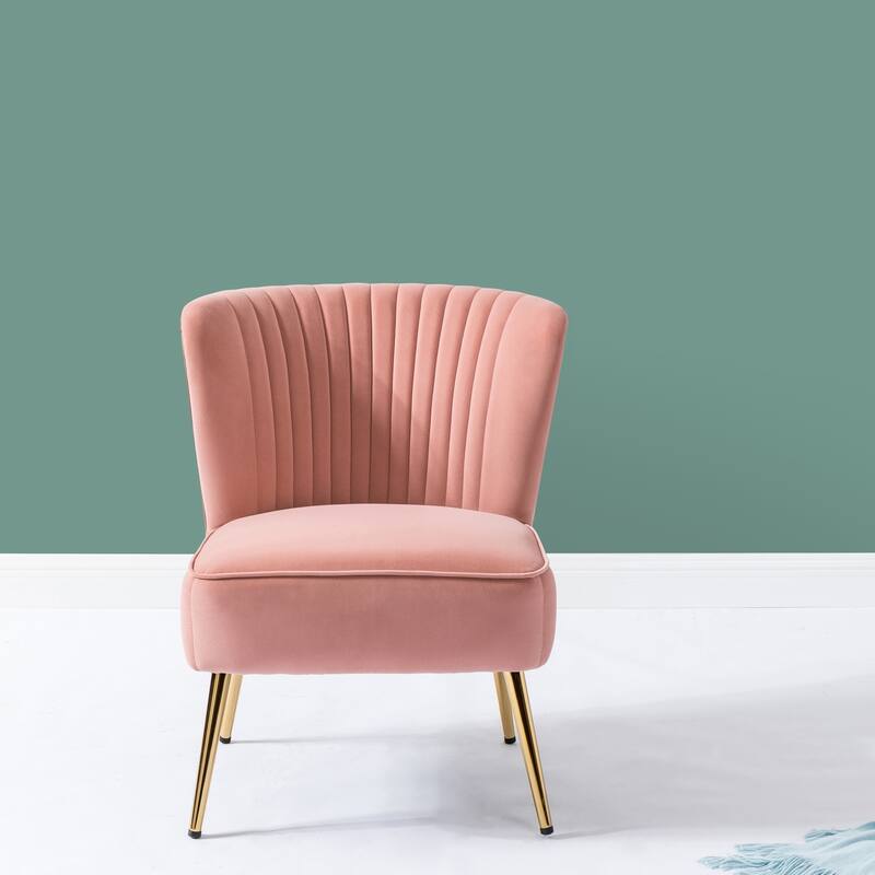 Monica Living Room Armless Accent Comfy Chair with Tufted Back and Metal Legs by HULALA HOME