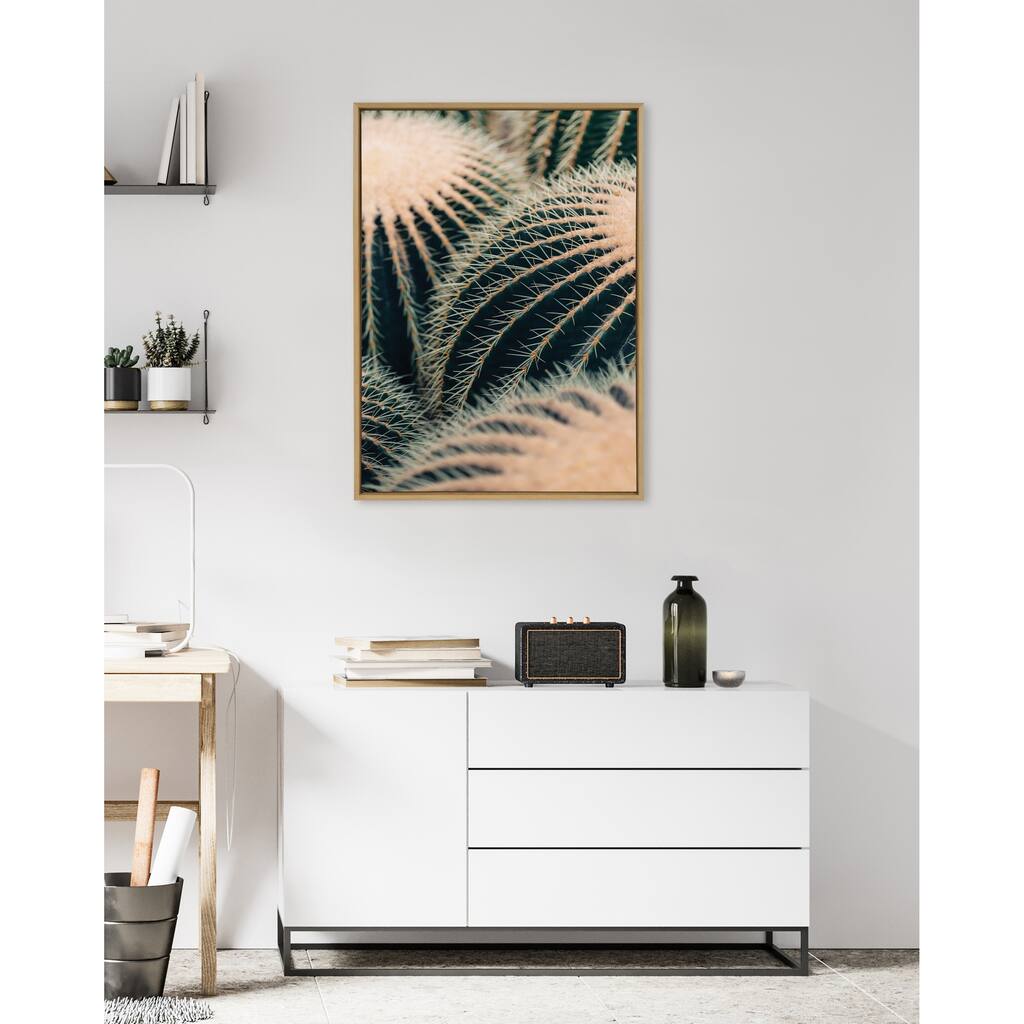 Kate and Laurel Sylvie Barrel Cactus Framed Canvas by Alicia Bock