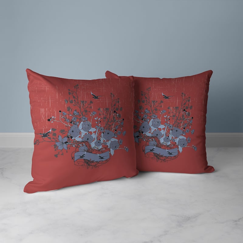 Elegant Floral Bouquet Faux Suede Reversible Throw Pillow Pink and Gray