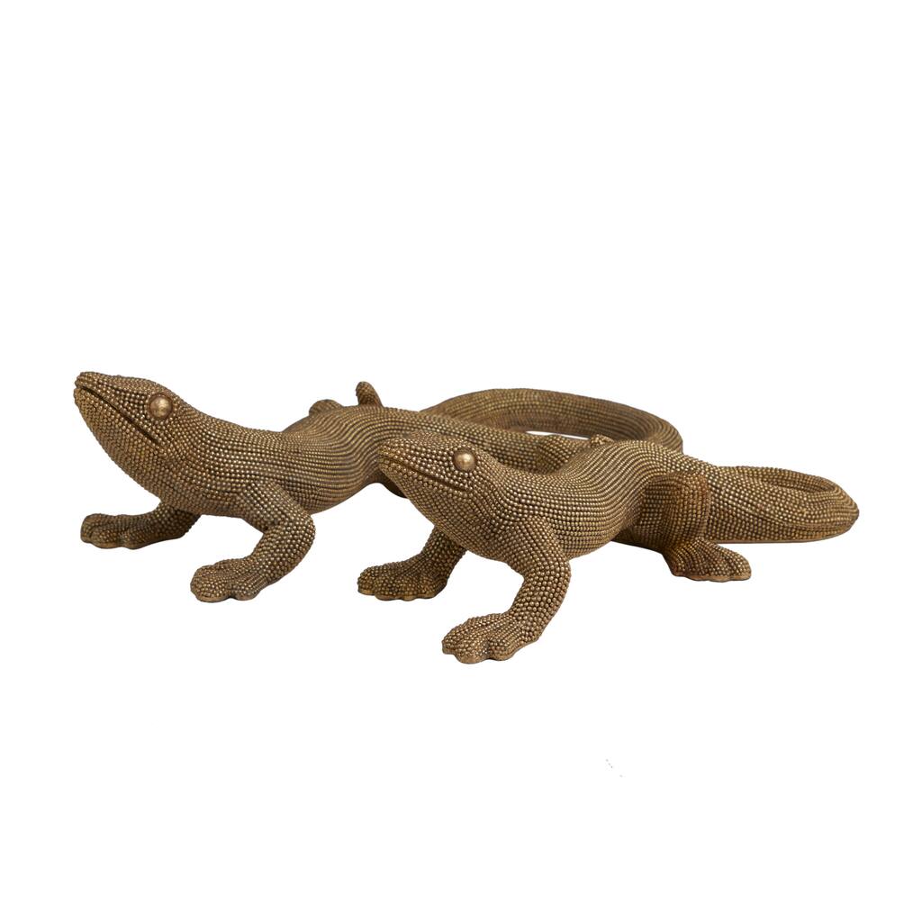 Resin Lizard Beaded Sculpture - Set of 2 Gold - Roche River Decor - 16"W x 6"L x 4"H