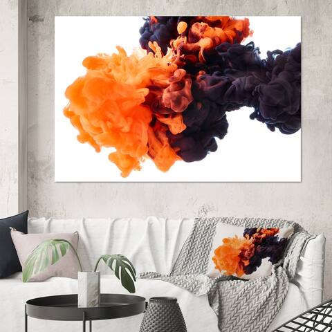 Designart 'Orange And Black Dancing Ink Clouds' Modern Canvas Wall Art Print