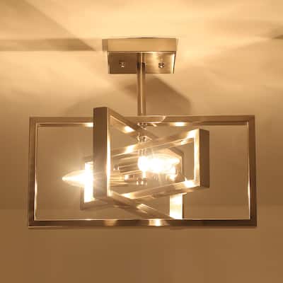 Farmhouse Semi Flush Mount Chandelier, 15.8" Wide 3 Lights Industrial Pendant Light for Dining Room Living Room Bedroom Kitchen