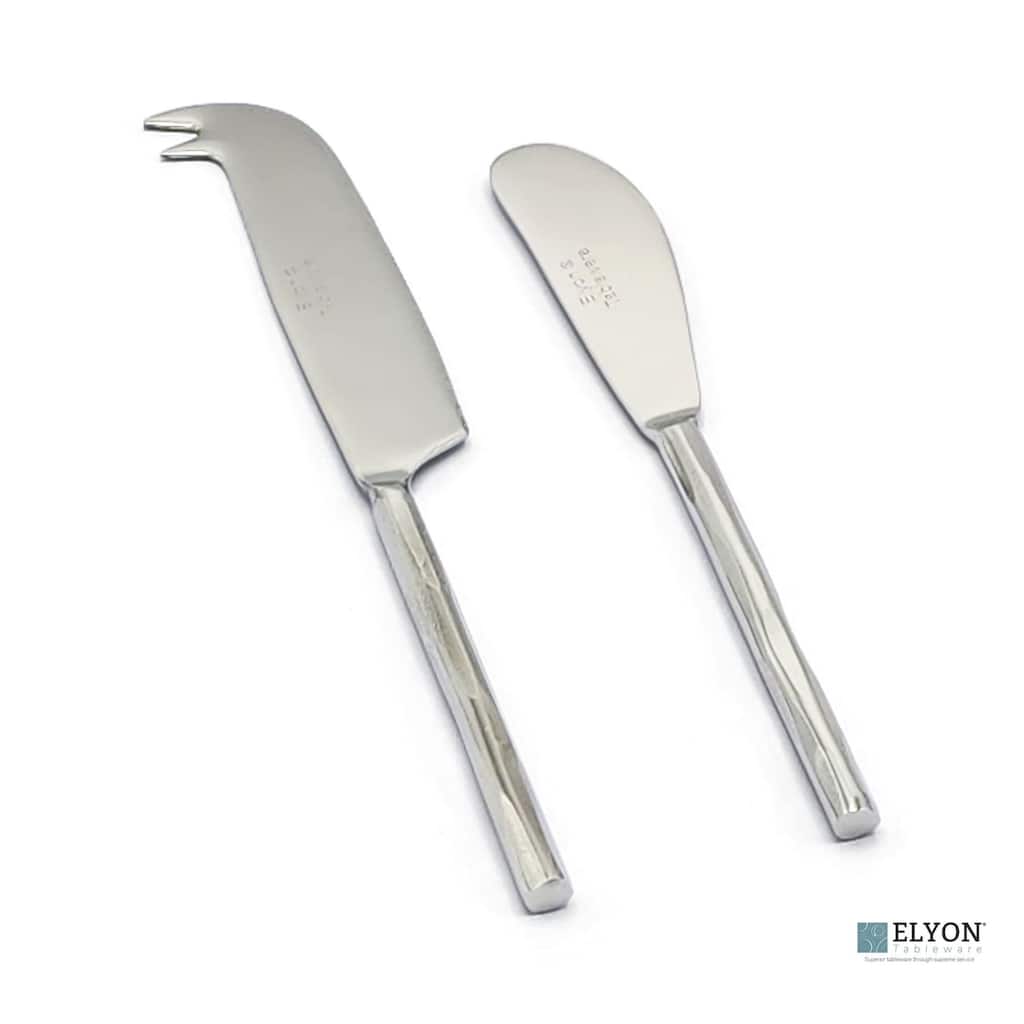 Elyon Ramapo Reflective Silver 2 Piece Cheese Knife Set Indian Artisan-Made Set Hand-Forged Stainless Steel