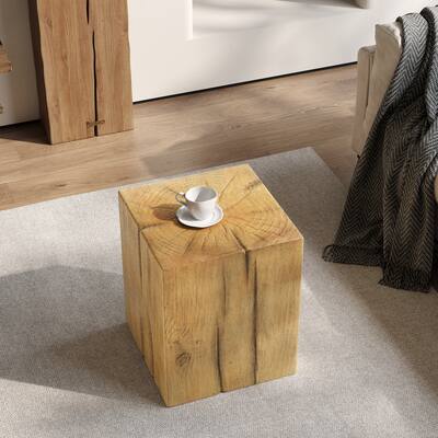 Wood-Look Square-Column MGO End Table, H18",Wood-Like Distressed Finish, Mix with Different Heights, Indoor Outdoor Use