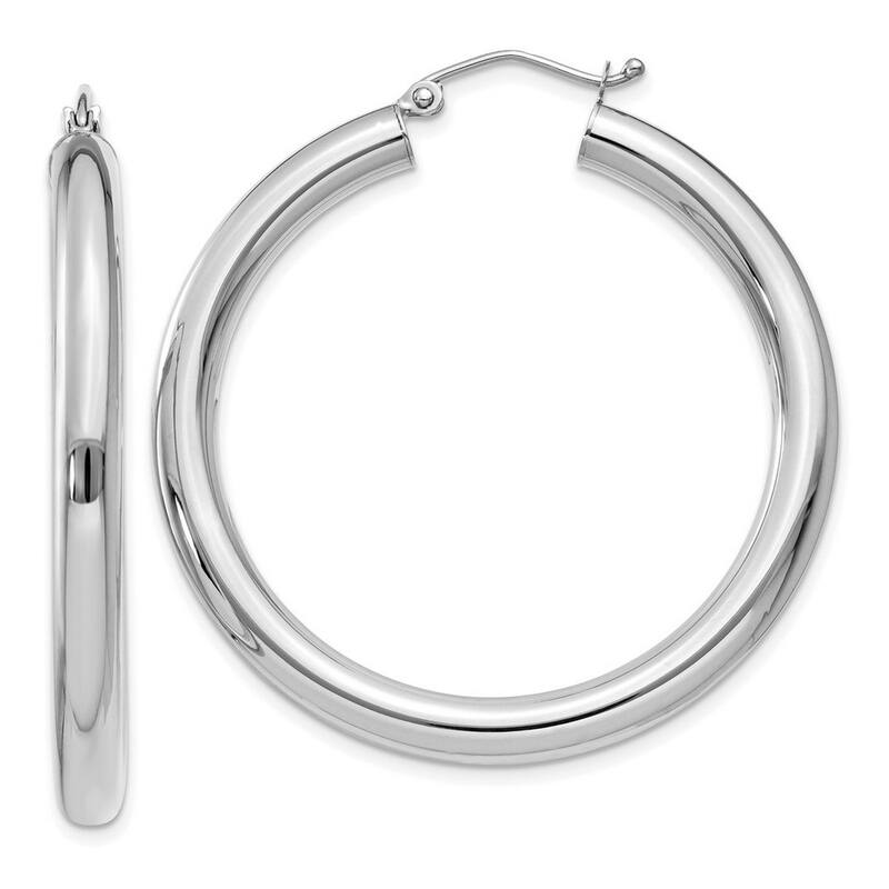 Curata 14k White Gold Polished 4mm Lightweight Classic Hoop Earrings - 25mm-65mm