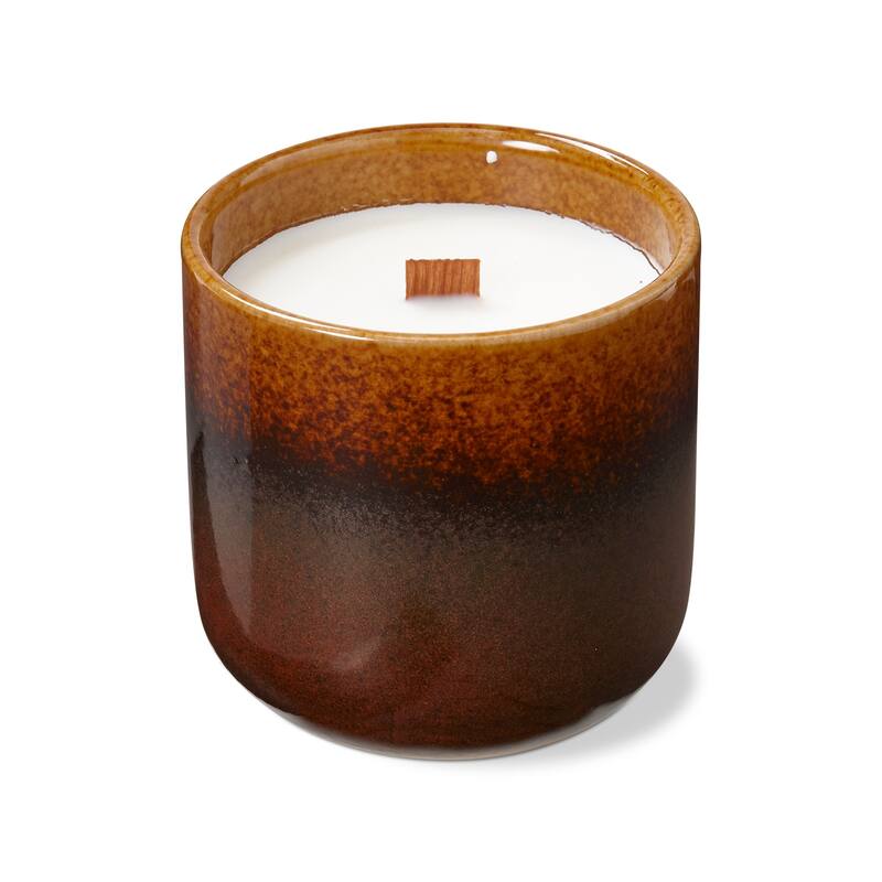 Tahoe Scented Soy Wax Candle Vanilla Rum in Brown Ceramic Container, 3.66L x 3.66W x 3.94H inches, Burn Time 45 Hours.