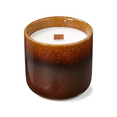 Tahoe Scented Soy Wax Candle Vanilla Rum in Brown Ceramic Container, 3.66L x 3.66W x 3.94H inches, Burn Time 45 Hours.