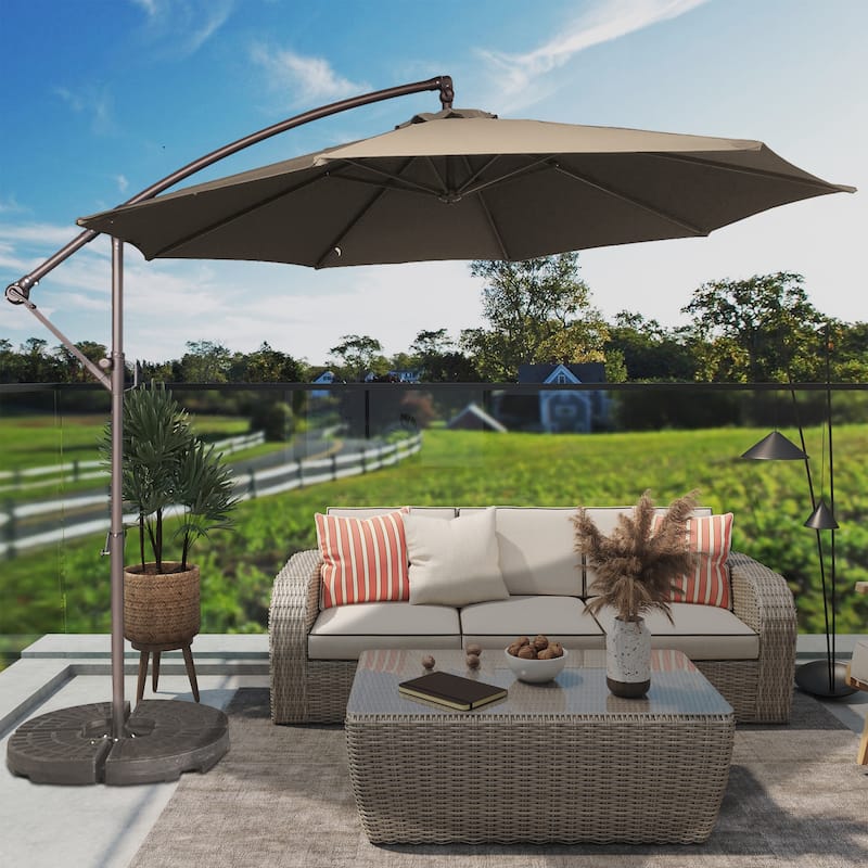 Clihome 10Ft Outdoor Crank Offset Cantilever Patio Umbrella, Without Base
