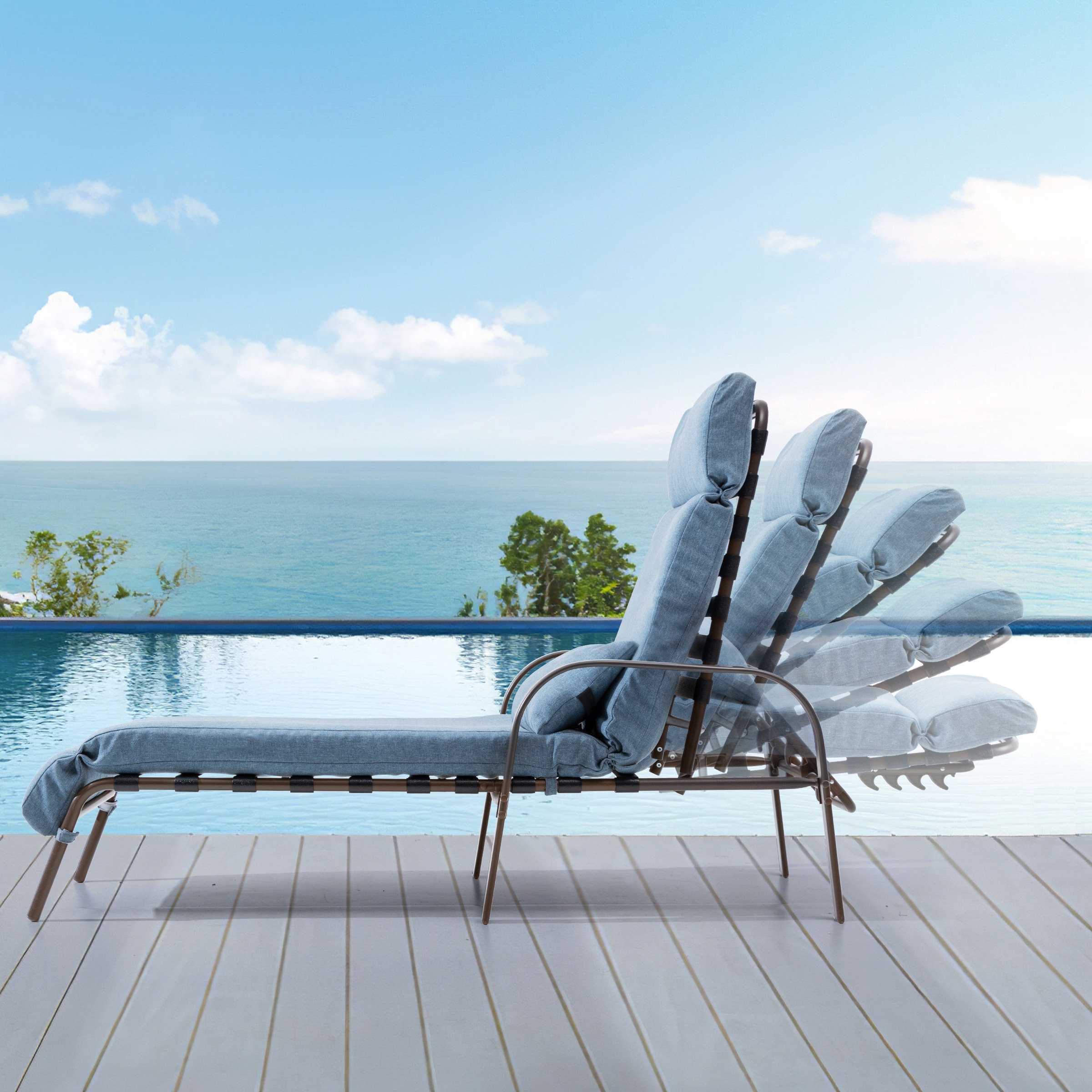 VredHom Adjustable Outdoor Chaise Lounge with Removable Cushion and Sturdy Design-image
