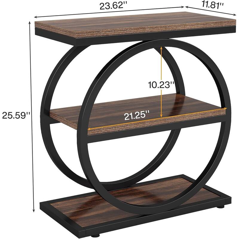 End Table Set of 2, Narrow End Table with 3 Storage Shelves, Wooden Side Table, Slim Nightstand and Bedside Table
