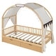preview thumbnail 10 of 18, Pinewood Ground-Level Twin Size Canopy Bed with Arched Canopy,Tent,Light Strip and Two Drawers